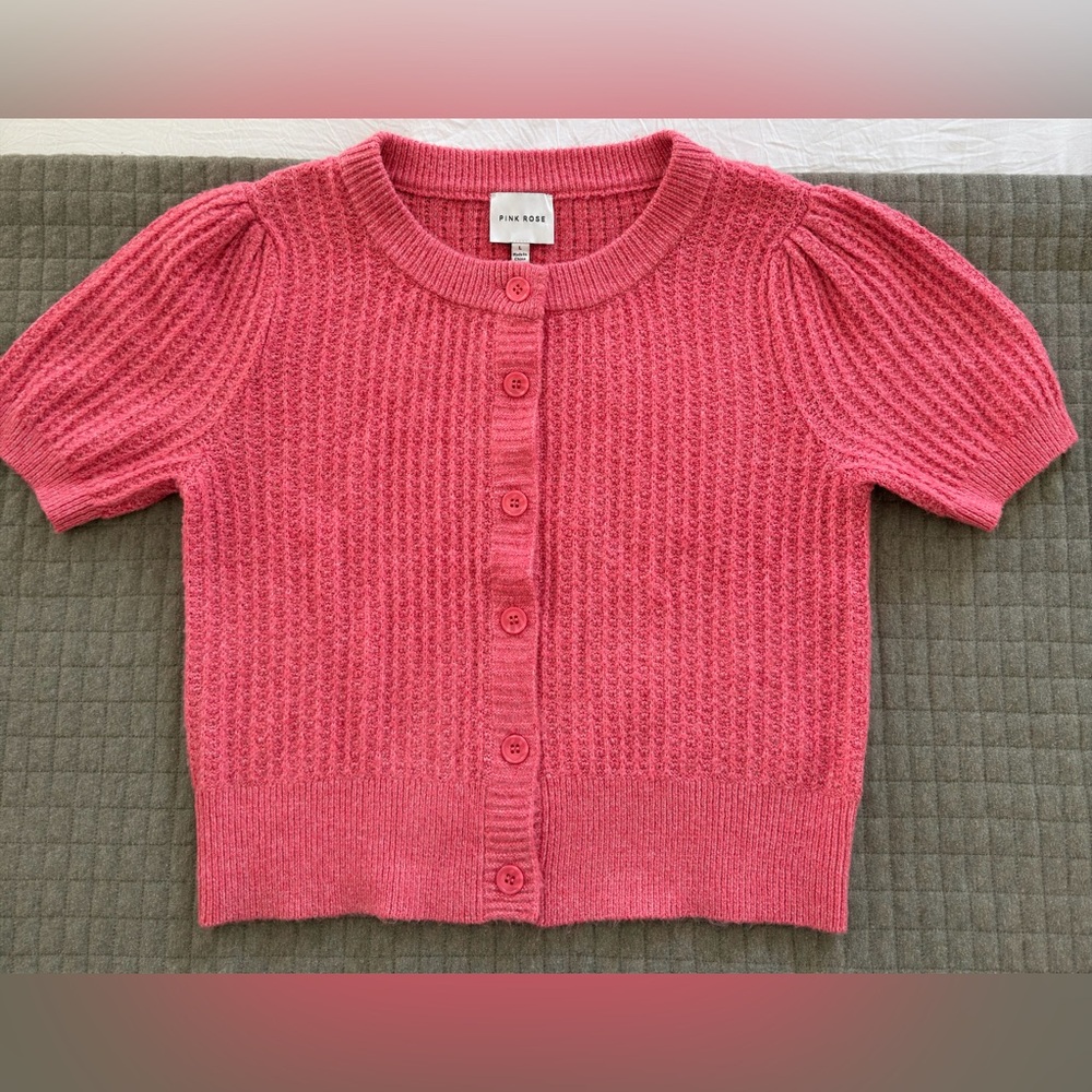 Pink Rose Large Women's Textured Pink Cardigan